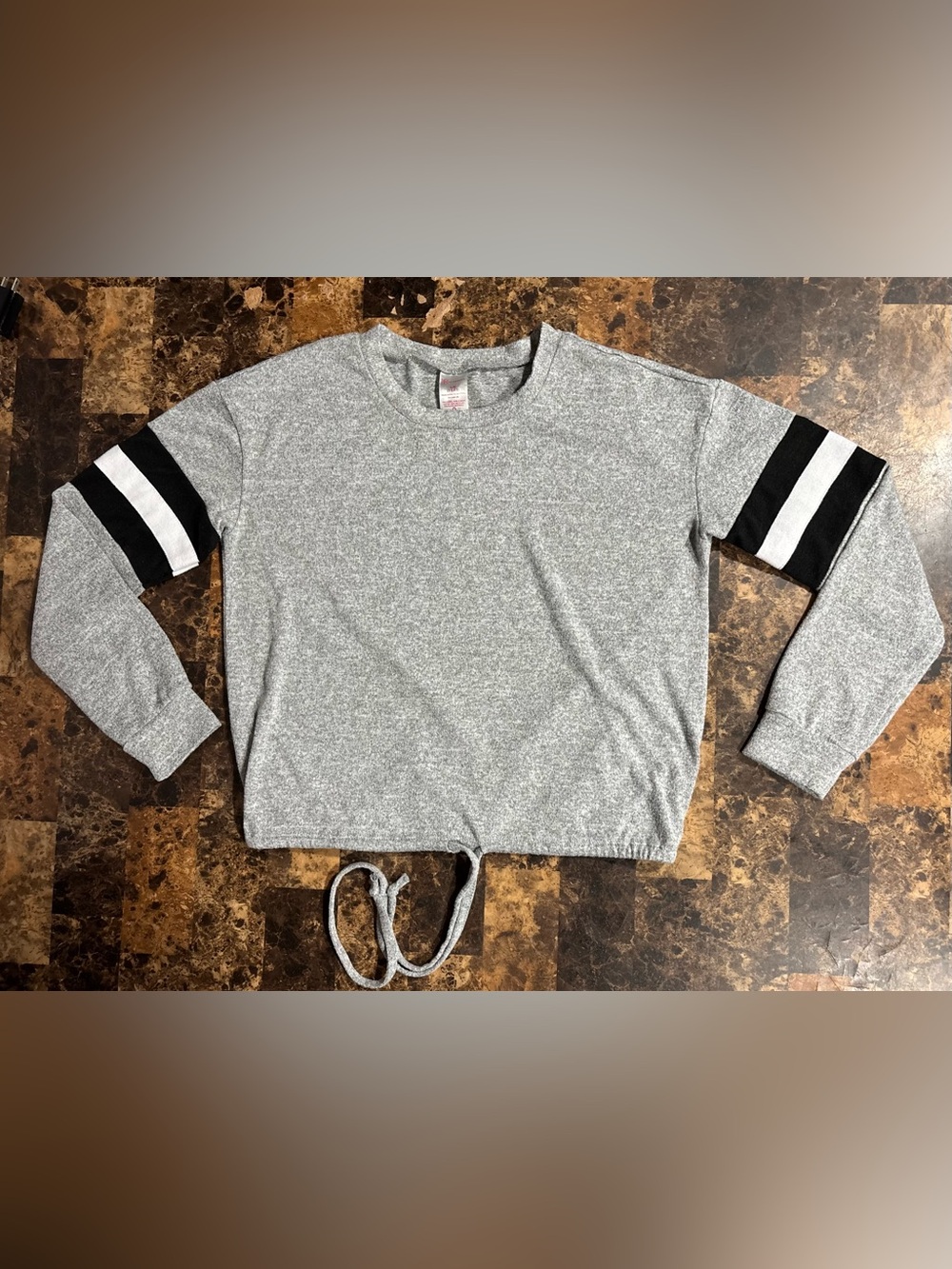 No Boundaries Gray Long-Sleeve Shirt with Black & White Sleeve Stripes - Picture 3 of 8